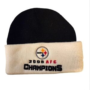 NWT Black & White 2008 AFC champs Pittsburgh Steelers Knit Winter Hat Vintage